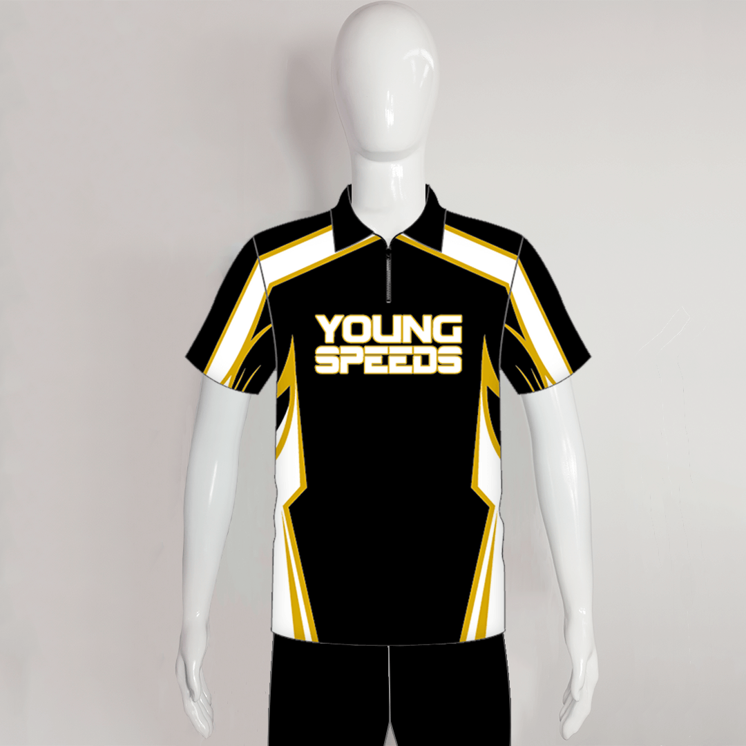 BJX1 Black White Gold Sublimated Custom Bowling Jerseys | YoungSpeeds Crew Neck