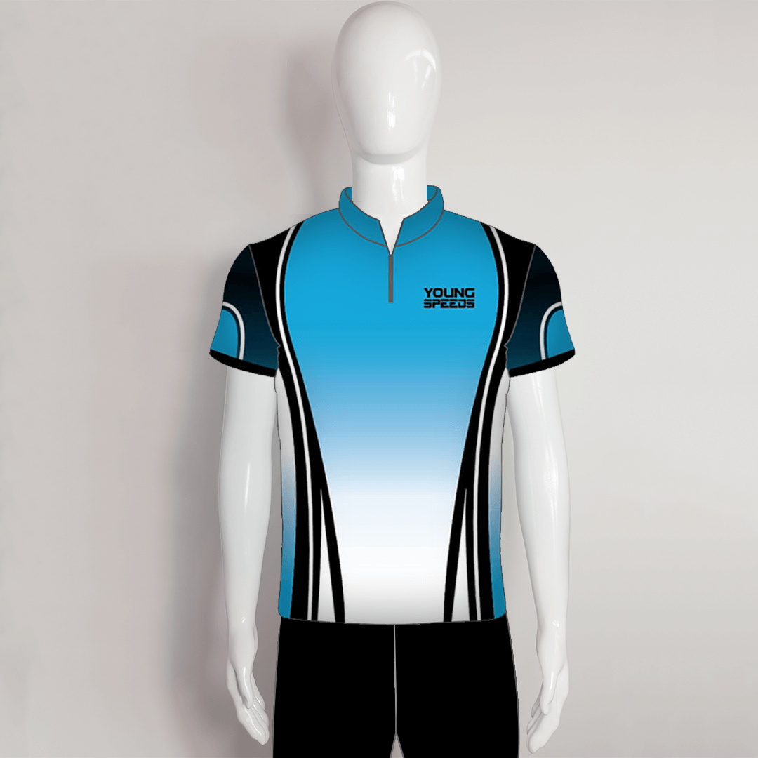 AJZ27 Blue Grey Zip Custom Archery Jerseys | YoungSpeeds Polo Button