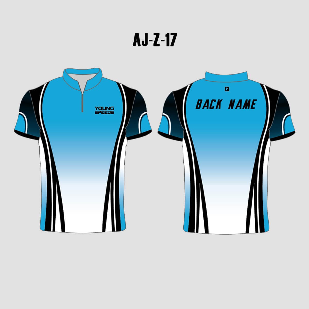 AJZ23 Blue White Custom Sublimated Archery Jerseys | YoungSpeeds Polo Button