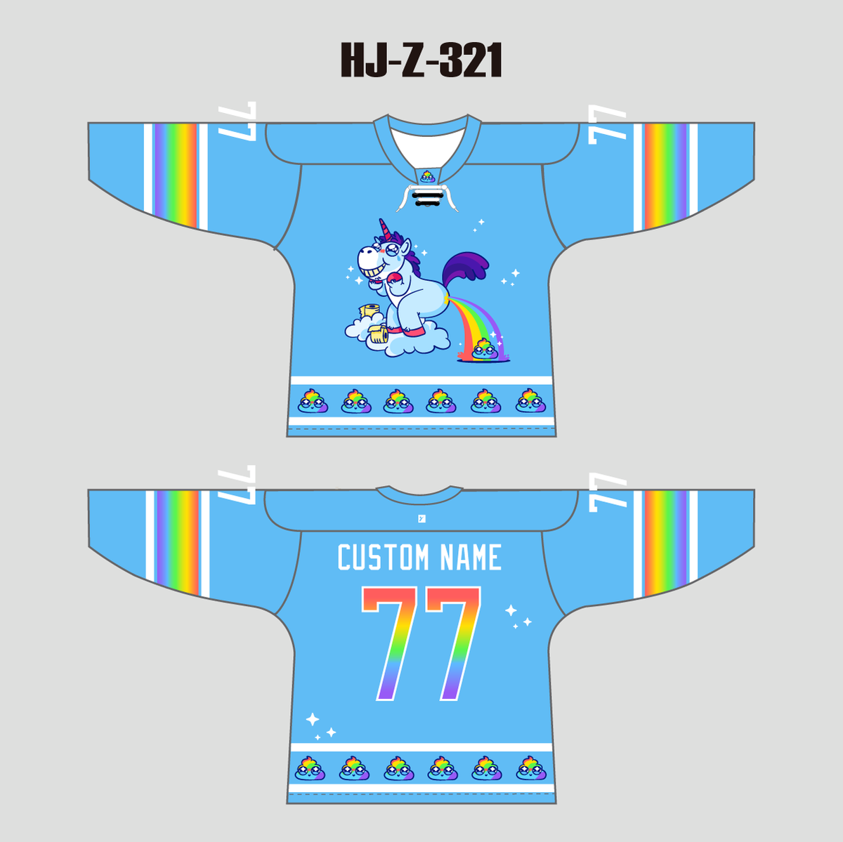 Funny Unicorn Pooping Rainbow Custom Hockey Jerseys | YoungSpeeds 3XL