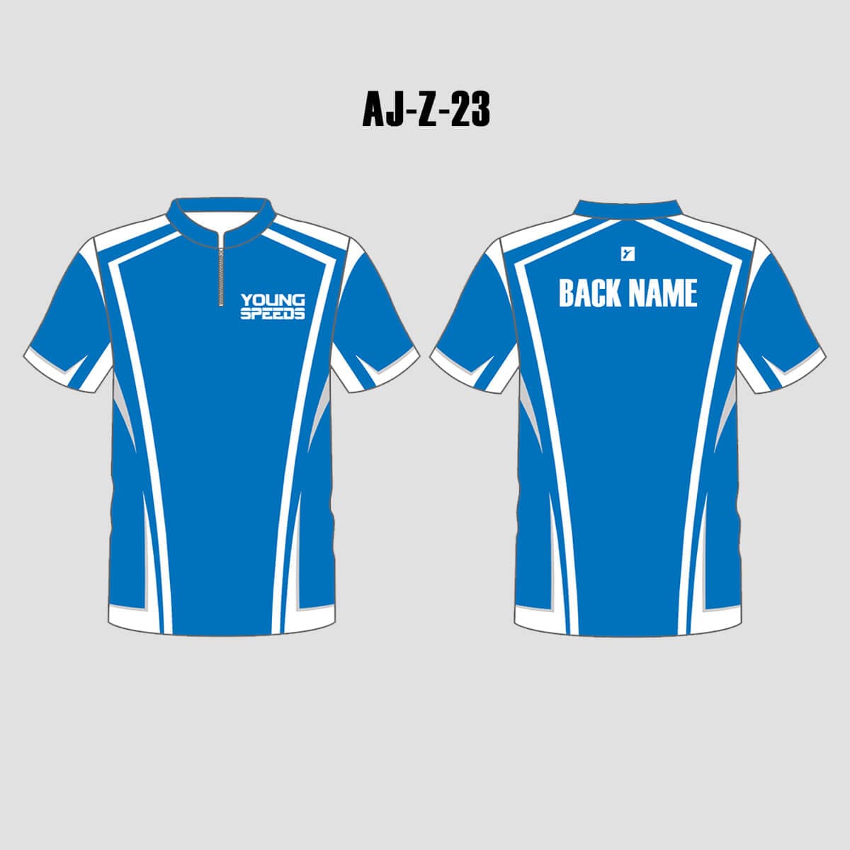 AJZ27 Blue Grey Zip Custom Archery Jerseys | YoungSpeeds Polo Button