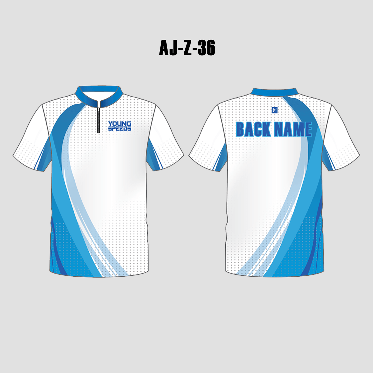 AJZ23 Blue White Custom Sublimated Archery Jerseys | YoungSpeeds Polo Button