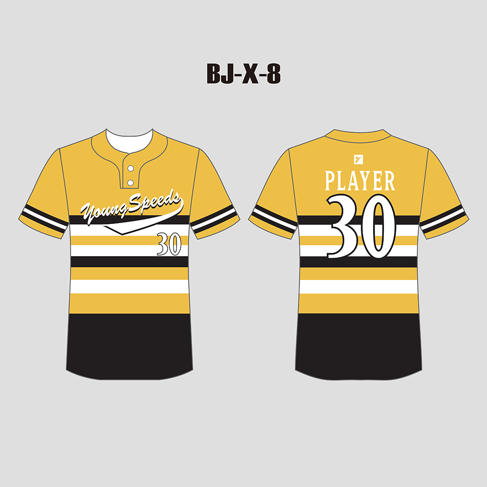 x8 Gold Black White Custom Two-Button Baseball Softball Jerseys | YoungSpeeds