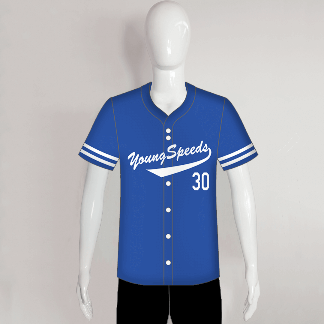 Custom Blue Plain Button Down Baseball Jerseys | YoungSpeeds