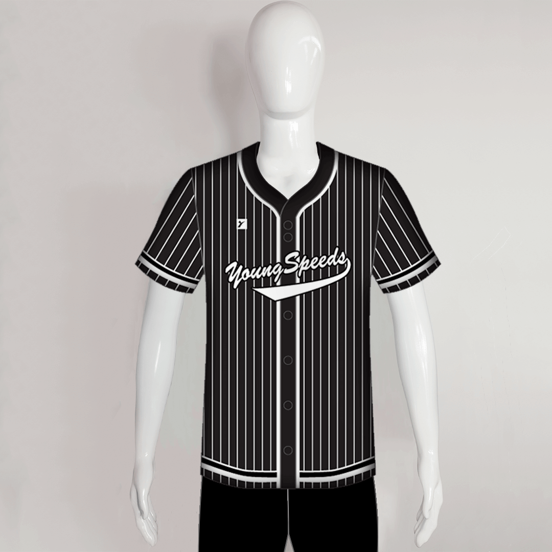 black and white pinstripe baseball uniforms