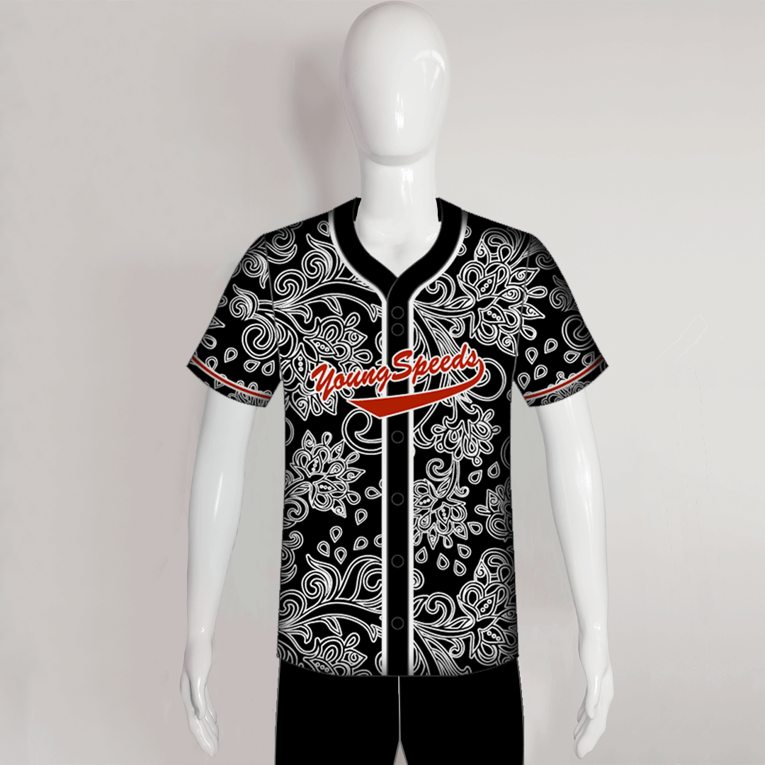 White Floral Pattern Sublimated Custom Button Down Baseball Jerseys | YoungSpeeds