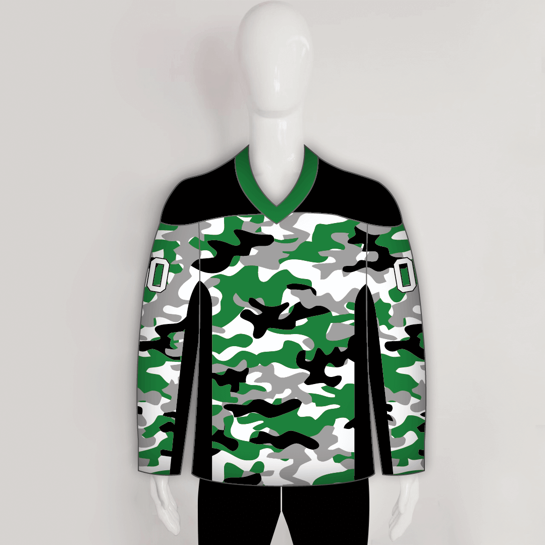 Green Black Gray Camouflage Hockey Jerseys | YoungSpeeds G15