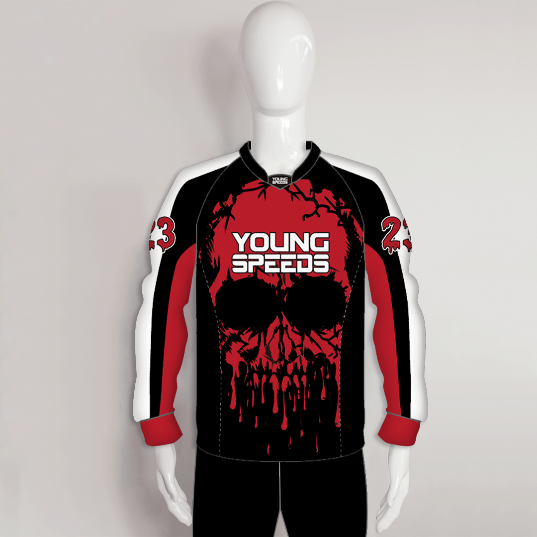 X3 Dripping Skull Custom Black and Red Paintball Jerseys | YoungSpeeds