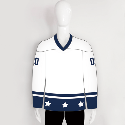 YS65 White/Navy Sublimated Hockey Jerseys Custom Design - YoungSpeeds