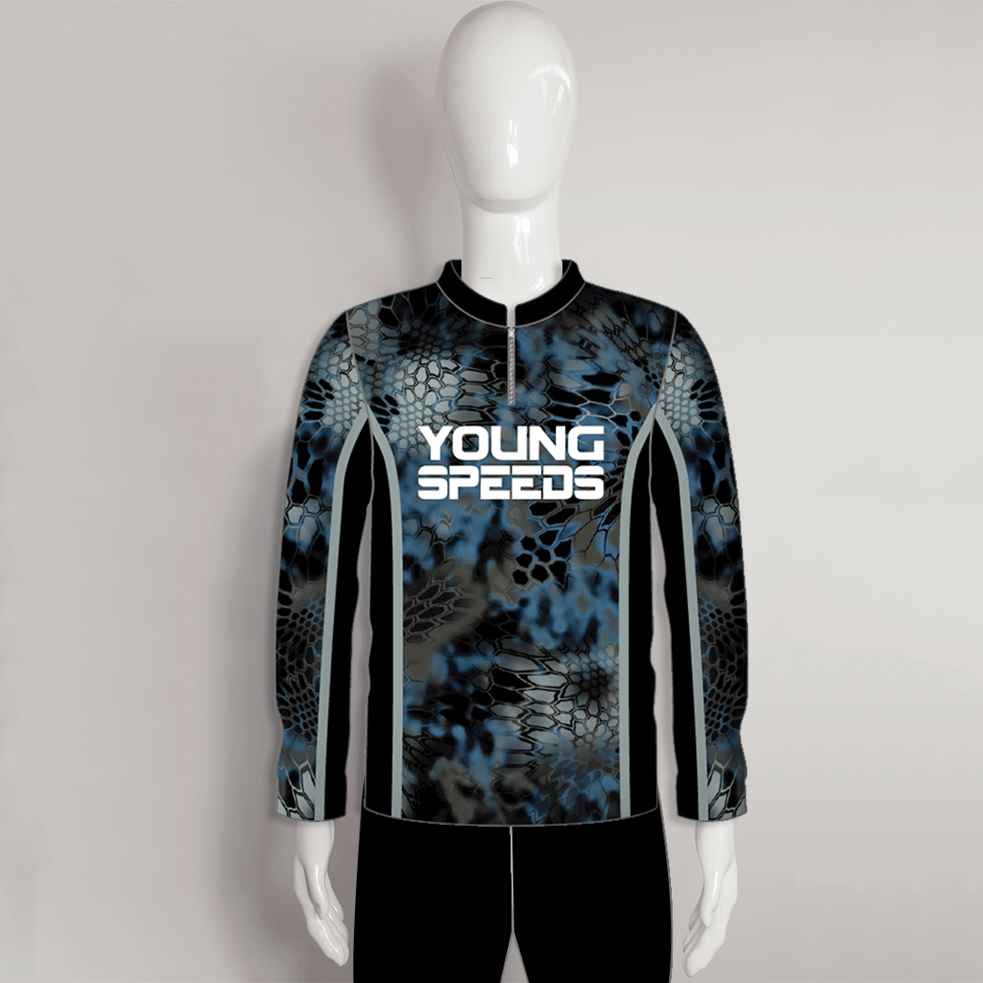 Abstract Blue Sea Water Custom Performance Fishing Hoodies | YoungSpeeds No Mask