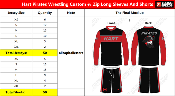 Hart Pirates Wrestling Custom ¼ Zip Long Sleeves And Shorts