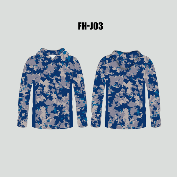 FHJ03 Blue Grey Military Camo Performance Custom Fishing Hooded Shirts - YoungSpeeds