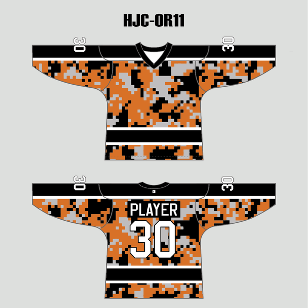 Orange Black Gray Camouflage Custom Made Hockey Jerseys - YoungSpeeds