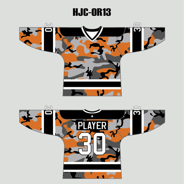 Orange Black Gray Camouflage Custom Made Hockey Jerseys - YoungSpeeds