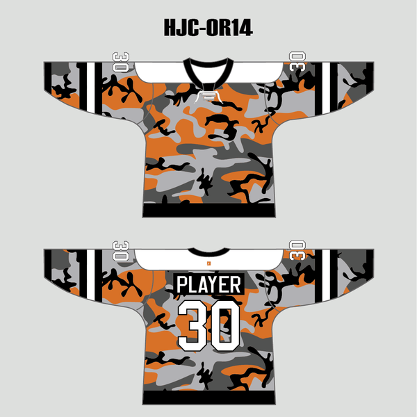 Orange Black Gray Camouflage Custom Made Hockey Jerseys - YoungSpeeds