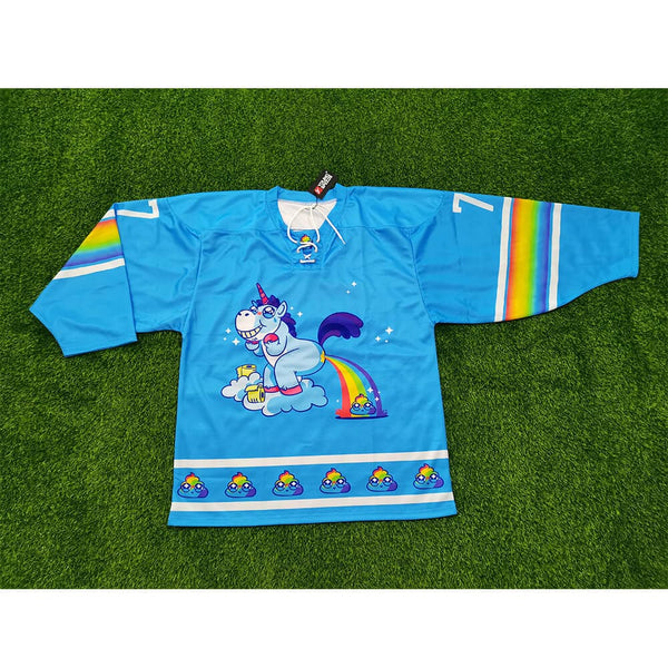 HJZ321 Funny Unicorn Pooping Rainbow Custom Hockey Jerseys - YoungSpeeds