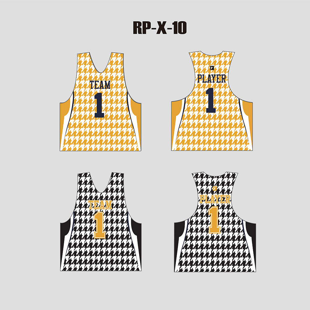 X10 Black Gold Houndstooth Custom Reversible Lacrosse Pinnies - YoungSpeeds