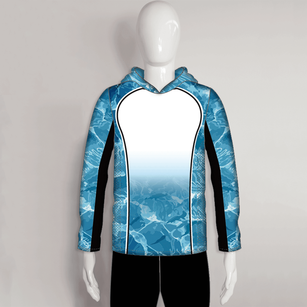 Abstract Blue Sea Water Custom Performance Fishing Hoodies | YoungSpeeds No Mask