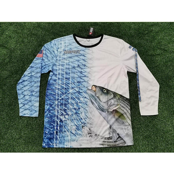 FJZ49 Blue Scale Striped Bass Fish Custom Fishing Jerseys Crewneck - YoungSpeeds