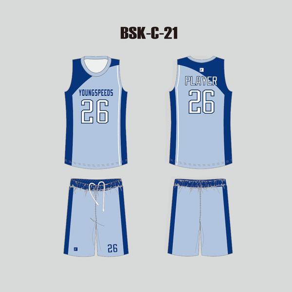 BSKX21 Blue Sublimated Custom Made Basketball Jerseys and Shorts - YoungSpeeds