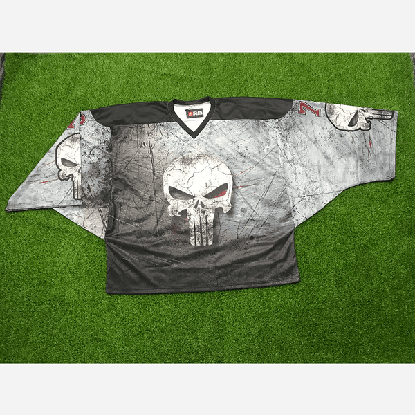 HJC153 Destroyed Punisher Skull Sublimated Custom Hockey Jerseys - YoungSpeeds