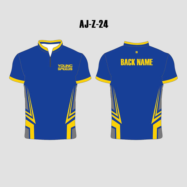 AJZ24 Blue Yellow Zip Custom Sublimated Archery Jerseys - YoungSpeeds