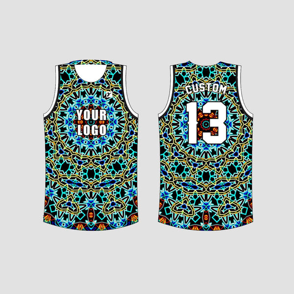 Turquoise Kaleidoscope Abstract Fractal Custom EDM Hockey/Basketball/Baseball Jerseys - YoungSpeeds
