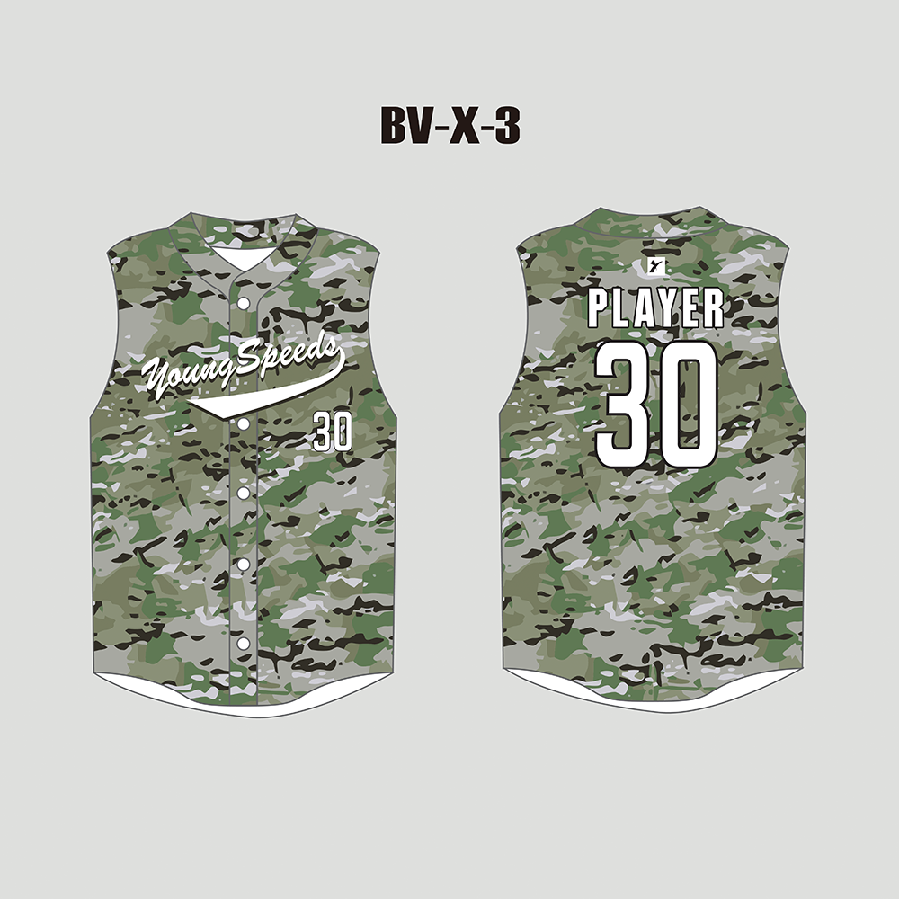 X3 Green Camo Blank Custom Sublimated Baseball Vests - YoungSpeeds