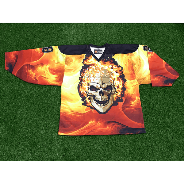 HJC152 Fire Skull Head Custom Sublimated Hockey Jerseys - YoungSpeeds