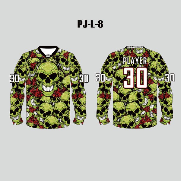 PJL8 Green Skull and Rose Sublimated Custom Paintball Jerseys - YoungSpeeds