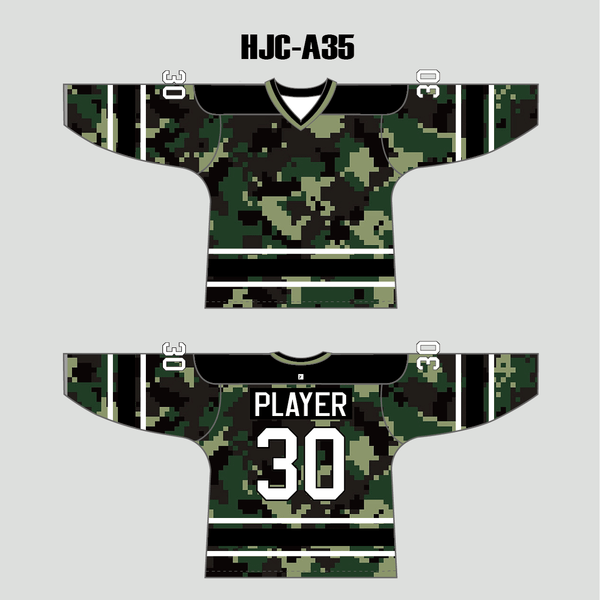 Green Pixel Army Camo Hockey Jerseys Custom Made - YoungSpeeds