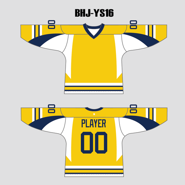 YS16 Gold Navy White Custom Sublimated Plain Hockey Jerseys - YoungSpeeds