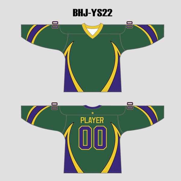 YS22 Green Gold Purple Sublimated Hockey Jerseys Custom Design - YoungSpeeds