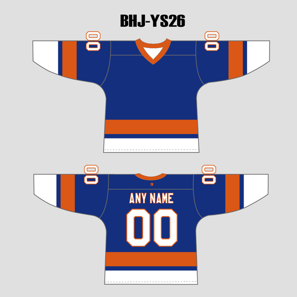 YS26 Blue Orange White Sublimated Custom Logo Hockey Jerseys - YoungSpeeds