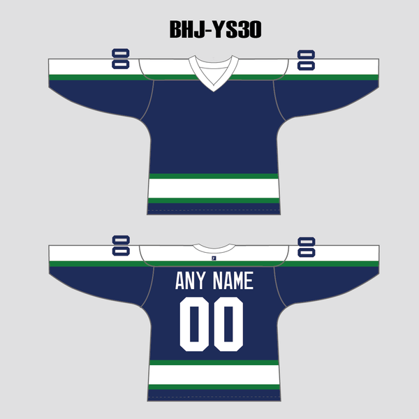 YS30 Blue/White/Green Sublimated Custom Ice Hockey Sweaters Jerseys - YoungSpeeds