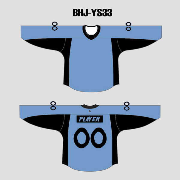 YS33 Light Blue/Black Sublimated Custom Plain Hockey Jerseys - YoungSpeeds