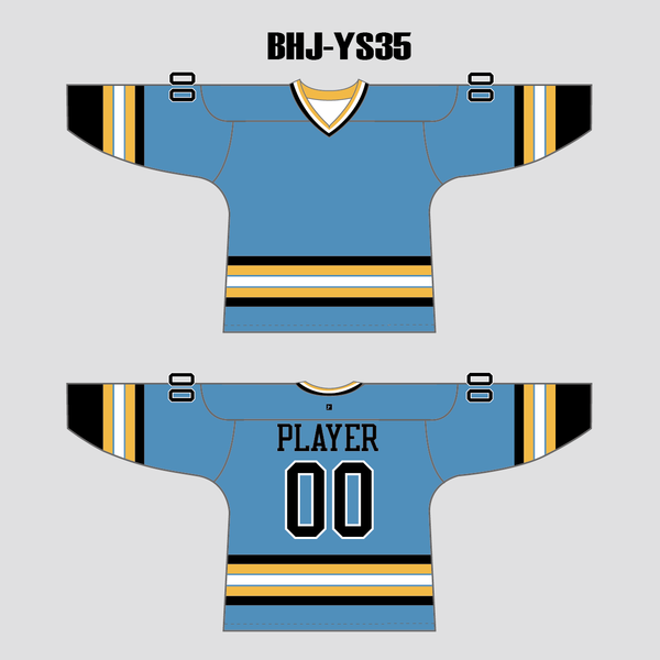 YS35 Blue/Gold/Black Custom Sublimated Blank Hockey Jerseys - YoungSpeeds