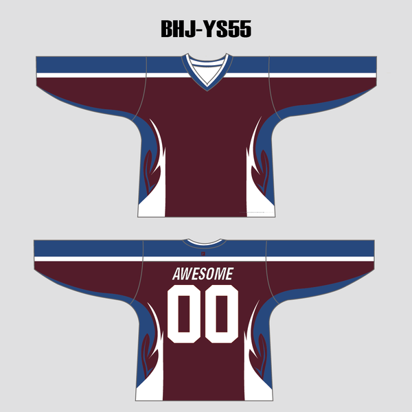 YS55 Maroon/Blue/White Custom Ice Roller Hockey Jerseys Design - YoungSpeeds