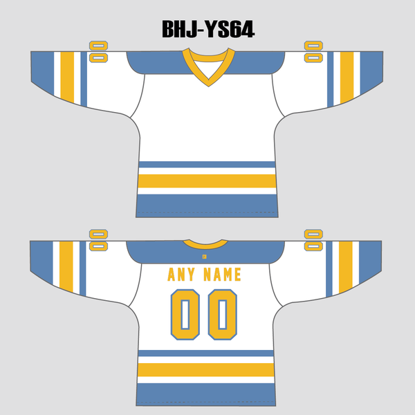 YS64 White/Blue/Gold Custom Ice Roller Hockey Jerseys Design - YoungSpeeds
