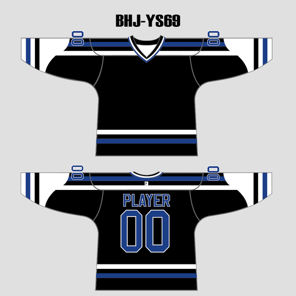 YS69 Black/White/Blue Custom Ice Roller Hockey Jerseys Design - YoungSpeeds