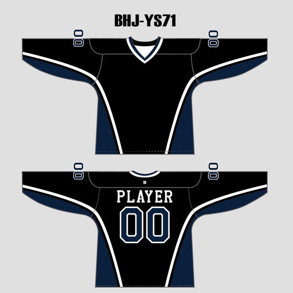 YS71 Black/Navy Sublimated Custom Ice Roller Hockey Jerseys - YoungSpeeds
