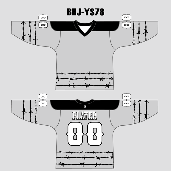 YS78 Grey/Black Sublimated Custom Blank Ice Roller Hockey Jerseys - YoungSpeeds