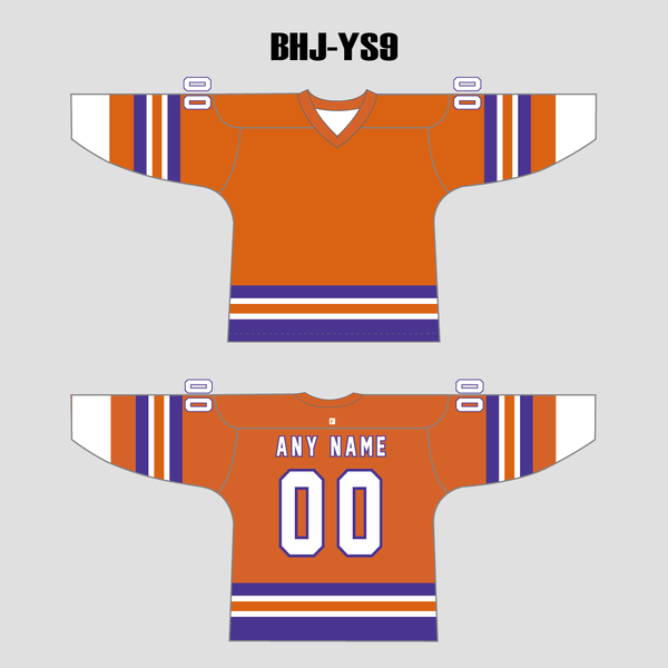 YS9 Orange White Purple Custom Made Plain Hockey Jerseys - YoungSpeeds