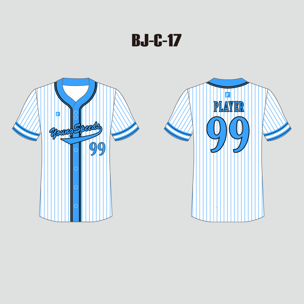 Custom Blue Pinstripe White Button Down Baseball Jerseys | YoungSpeeds