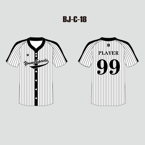 C18 Custom Pinstripe Black and White Full Button Baseball Jerseys - YoungSpeeds