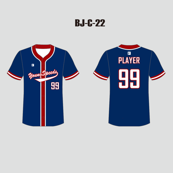 C22 Custom Sublimated Navy and Red Button Down Baseball Jerseys - YoungSpeeds