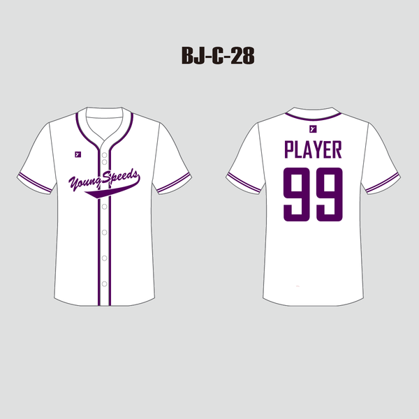 C28 White and Purple Full Button Blank Custom Baseball Jerseys - YoungSpeeds
