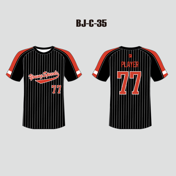 C35 Custom Raglan Striped Black and Red Crew Baseball Jersey Shirts - YoungSpeeds