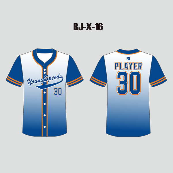 X16 Gradient Blue Button Down Custom Dry Fit Baseball Jerseys - YoungSpeeds