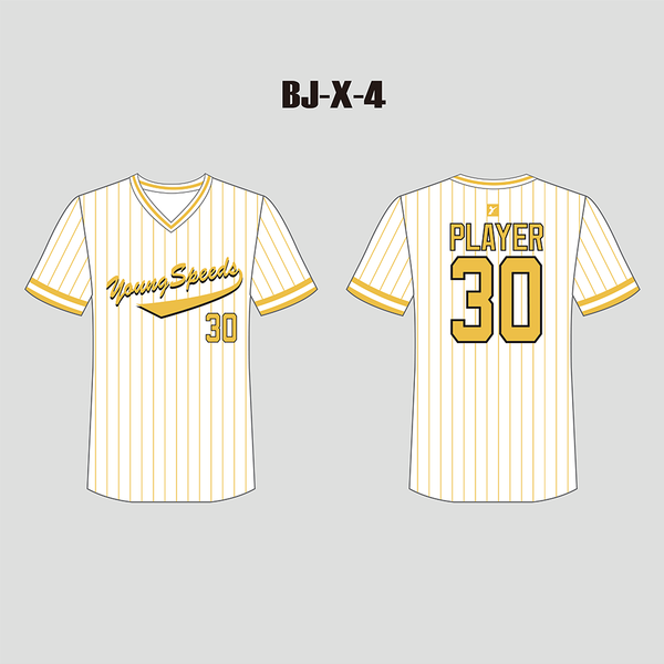 X4 White Gold Pinstripes Custom V-Neck Softball Baseball Jerseys - YoungSpeeds